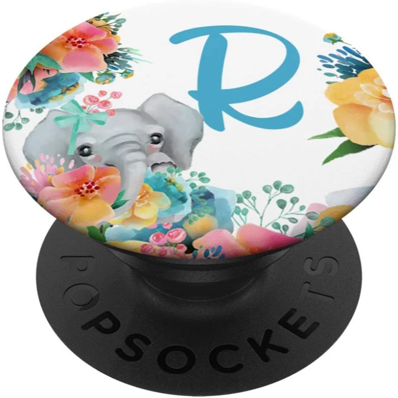 Pretty Elephant Baby With Flowers Monogram Initial Letter R PopSocket Gift for Mom