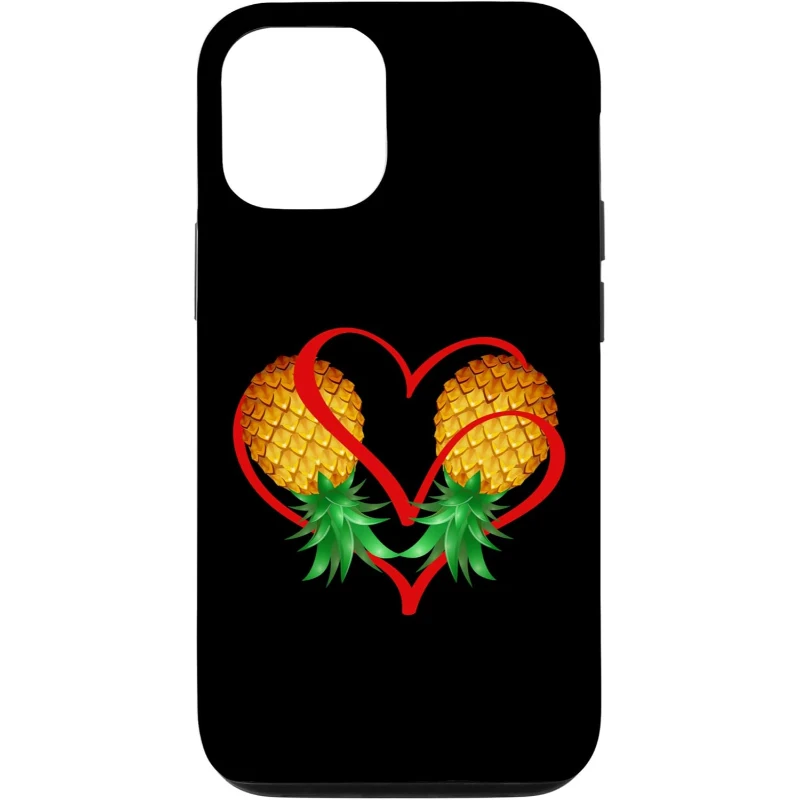 Couple Swinger Upside Down Pineapple with Red Heart iPhone Case | Valentine's Day Gift