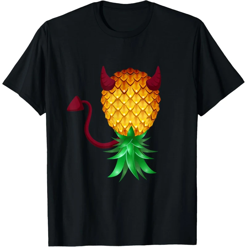 Swinger Upside Down Bad Pineapple Devil Horn Tee | Halloween Gift for Couples