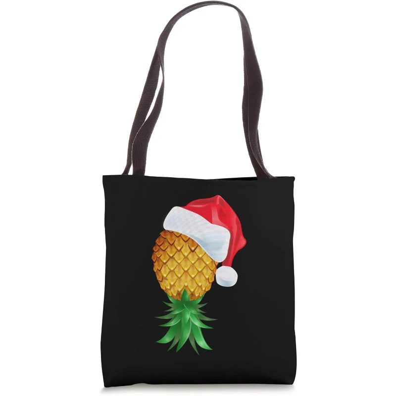 Santa Hat Swinger Upside Down Pineapple Funny Tote Bag Christmas Gift