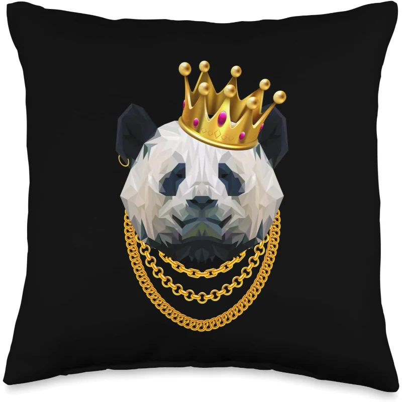 Panda Bear Gangster Golden Crown King Throw Pillow Gift for Lovers