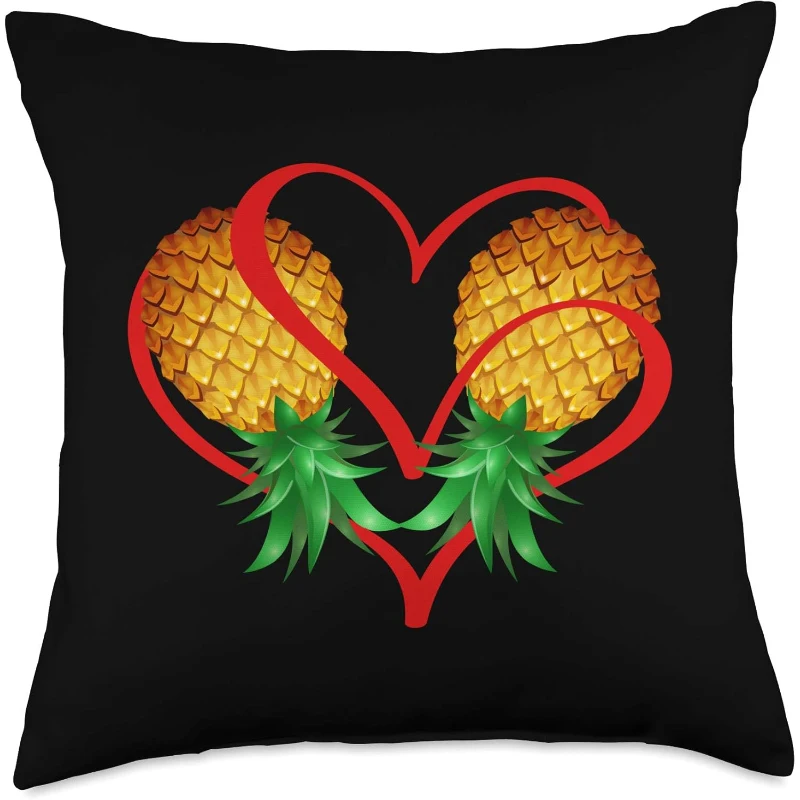 Couple Swinger Upside Down Pineapple with Red Heart Throw Pillow | Valentine's Day Gift