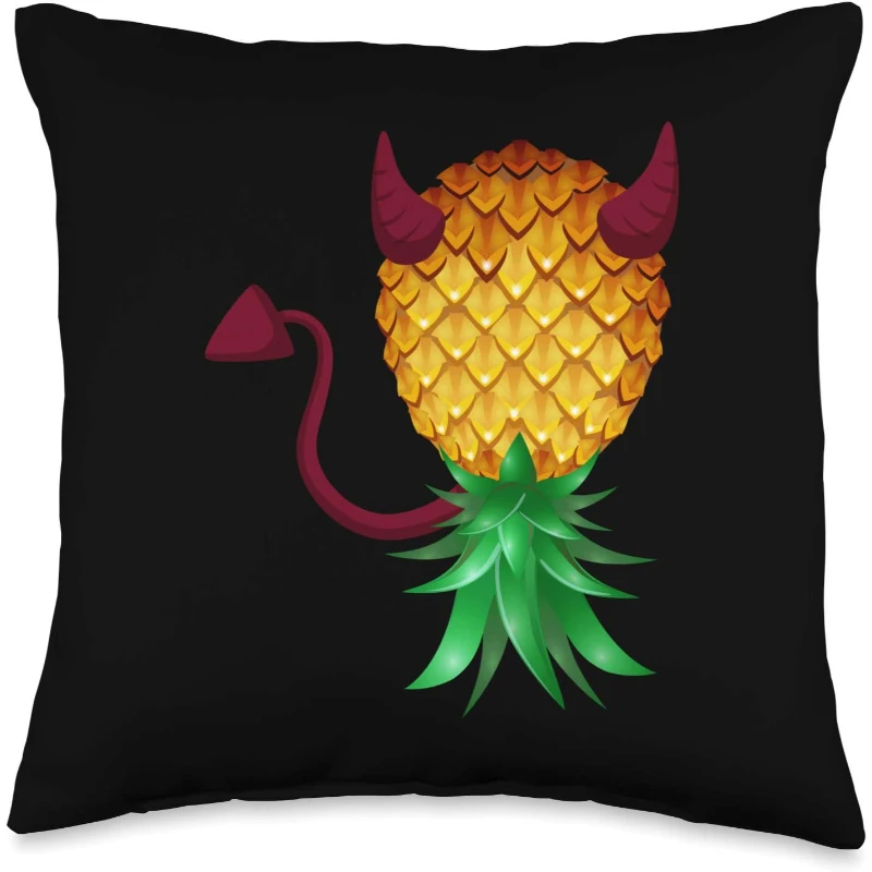 Swinger Upside Down Bad Pineapple Devil Horn Throw Pillow | Halloween Gift for Couples