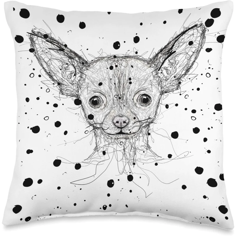 Chihuahua Scribble Art Chihuahua Head Puppy Dog Throw Pillow Gift for Mom