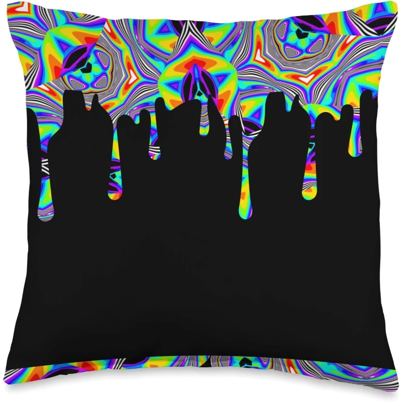 Trippy Psychedelic Tears Drop Glitchy Rainbow Artistic Psy Festival Pattern Art Throw Pillow