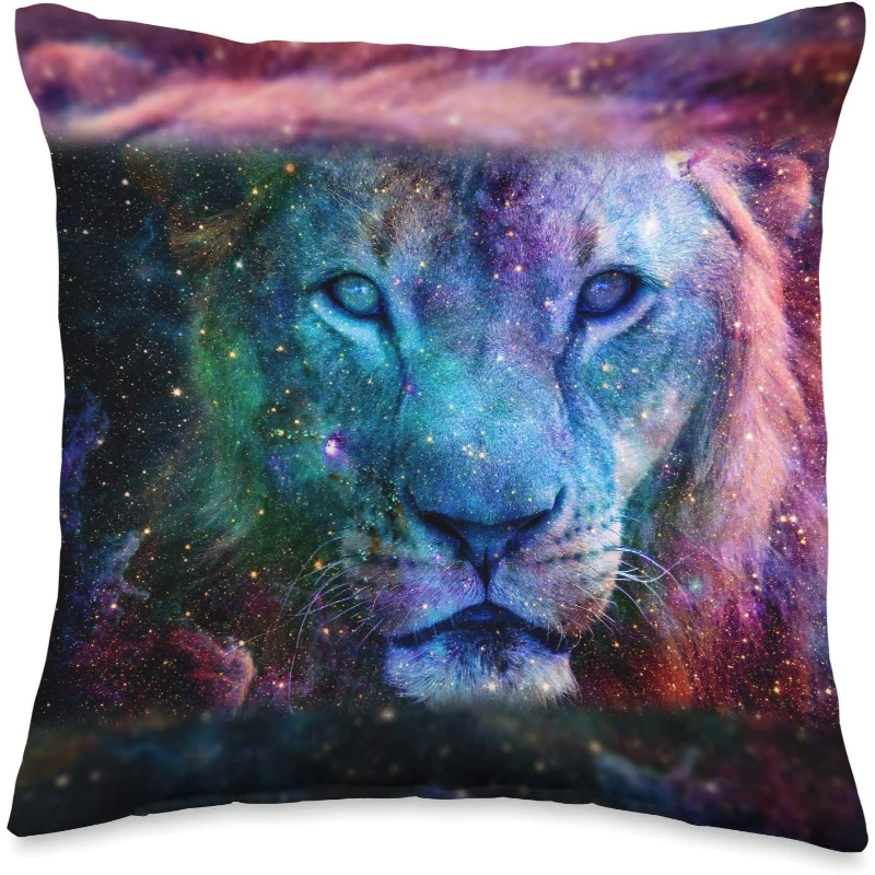 Galaxy Lion Big Cat Outer Space Colorful Throw Pillow Gift for Lovers