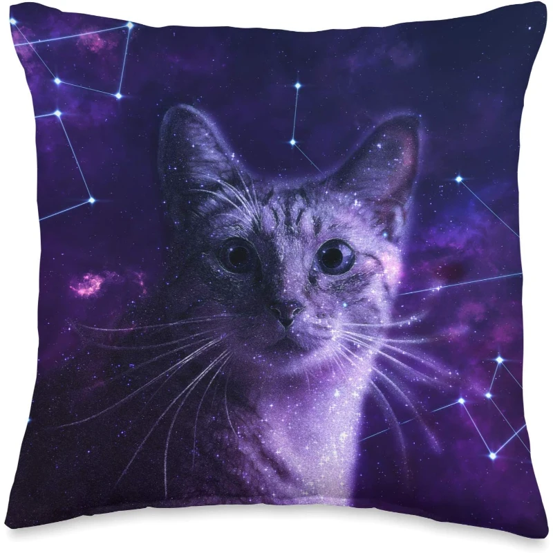 Galaxy Big Cat Kitten Outer Space Colorful Throw Pillow Gift for Lovers