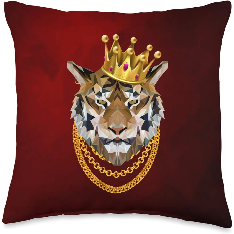Tiger Gangster King with Crown Rap Style Throw Pillow Gift for Music Lovers
