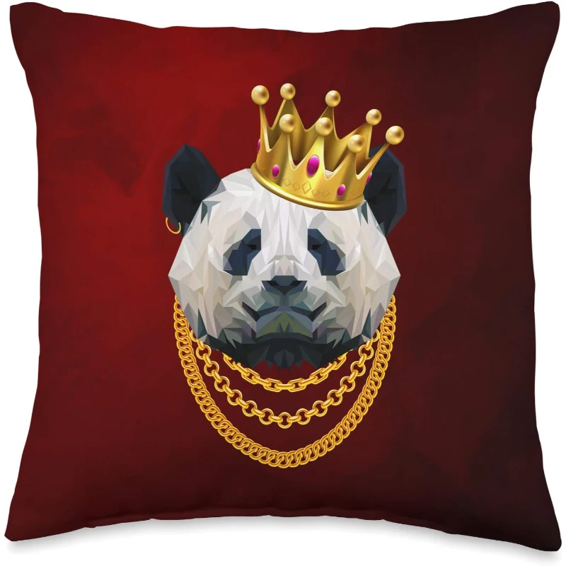 Panda Bear Gangster King with Crown Rap Style Throw Pillow Gift for Music Lovers