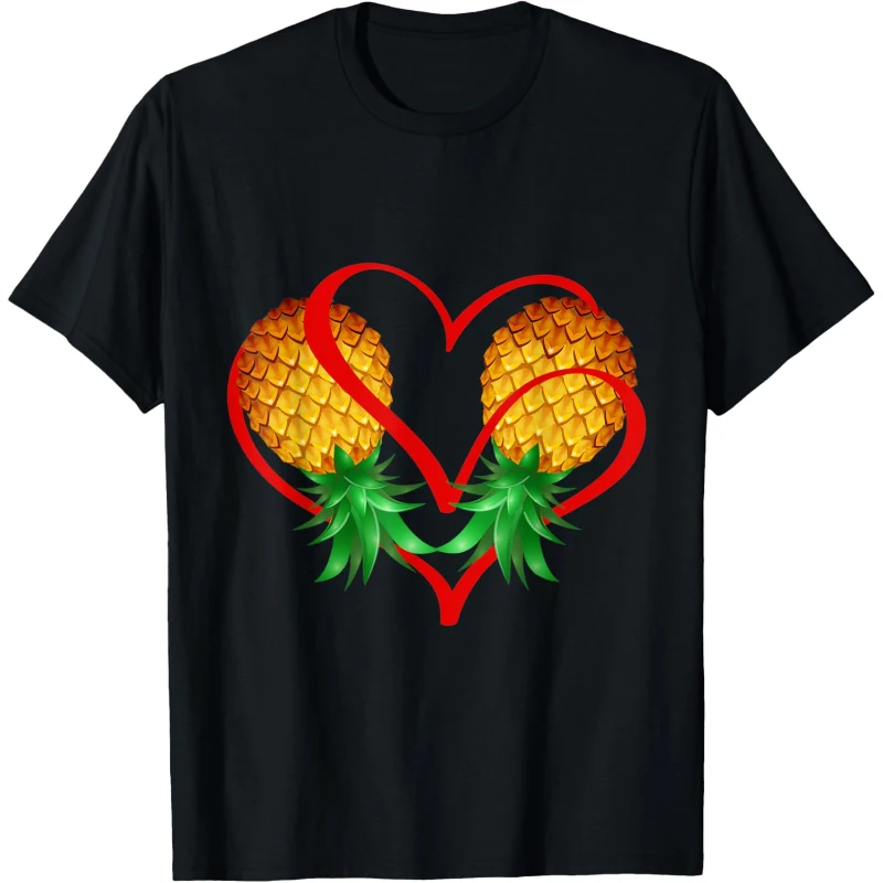 Couple Swinger Upside Down Pineapple with Red Heart Tee | Valentine's Day Gift for Co...