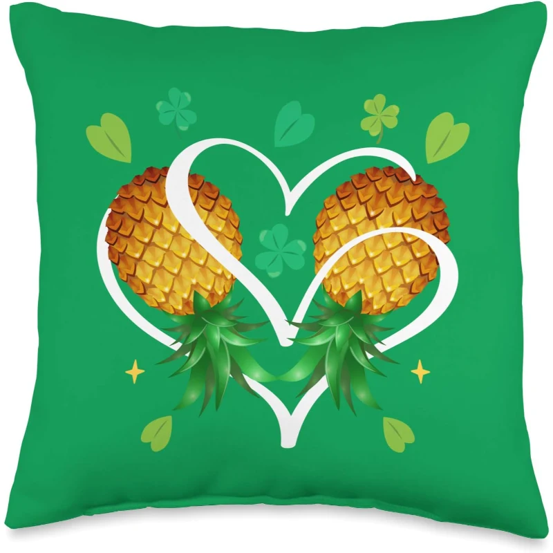 Lucky Couple Swinger Upside Down Pineapple Heart Shamrock Throw Pillow Gift for Couples