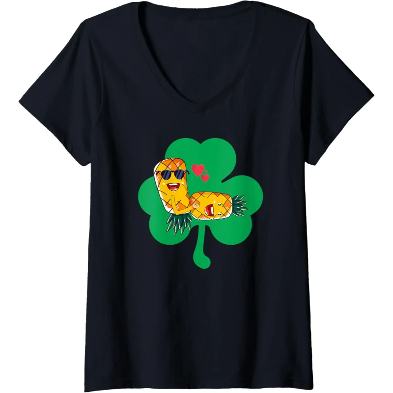 Irish Swinger Upside Down Pineapple Making Love Shamrock V-Neck Tee Gift for Couples