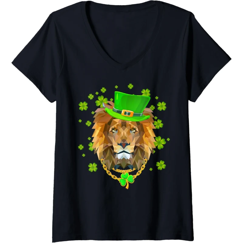 Lion Irish Leprechaun Gangster St Patricks Day Shamrock V-Neck Tee Gift for Music Lovers