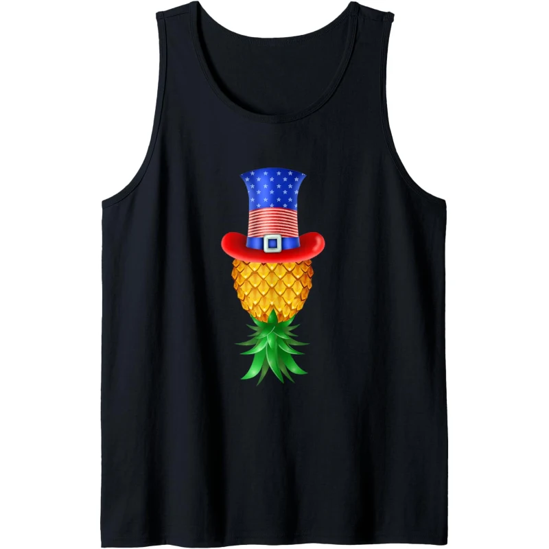 Swinger Upside Down Pineapple Uncle Sam Hat 4th of July Tank Top Gift for Couples