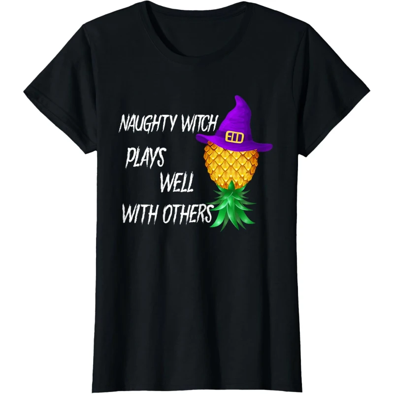 Naughty Witch Plays Well With Others Upside Down Pineapple Tee | Halloween Gift for C...