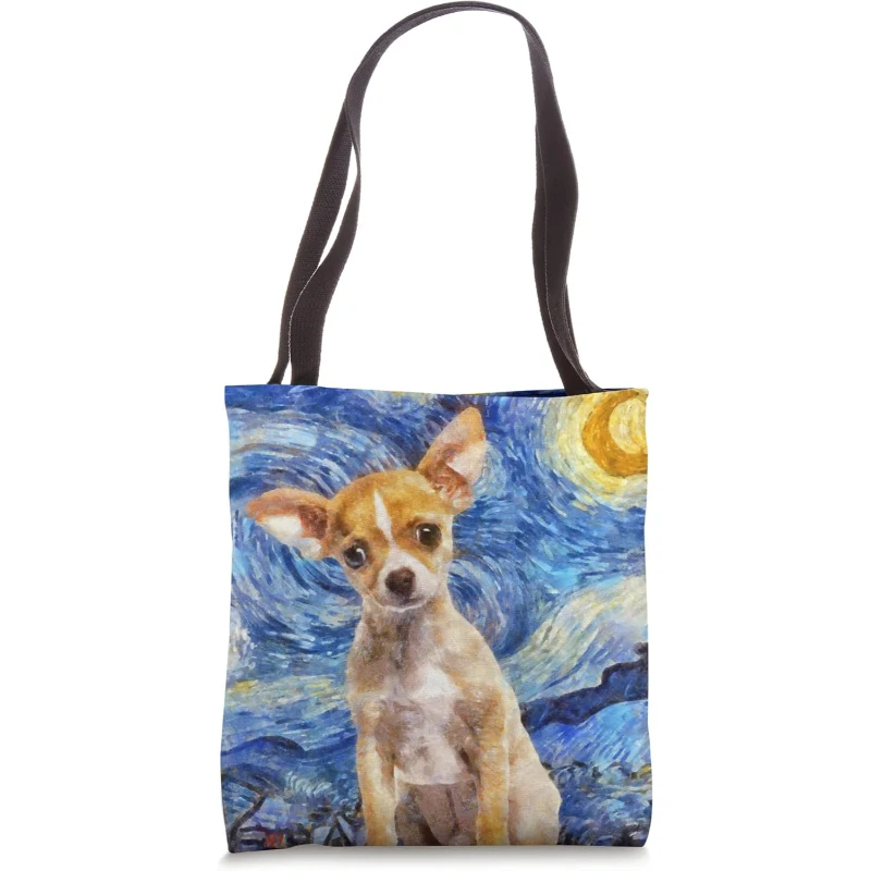 Starry Night Blonde Chihuahua Dog Painting Dog Lovers Starry Night Cute Animals Tote Bag