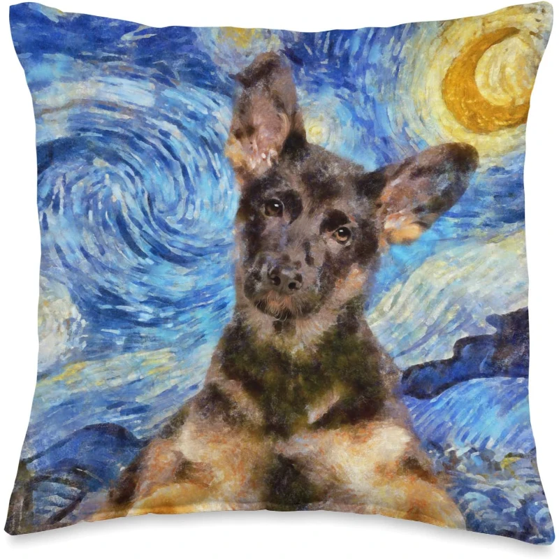 Starry Night Puppy German Shepherd Dog Painting Dog Lovers Starry Night Cute Animals ...