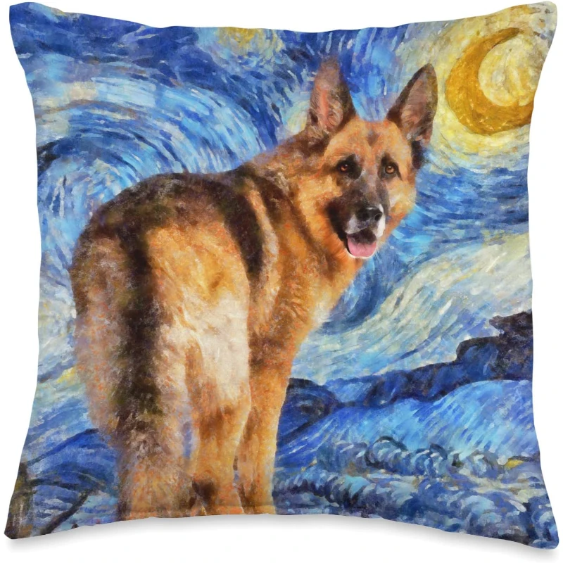 Starry Night Strong German Shepherd Dog Painting Dog Lovers Starry Night Cute Animals...