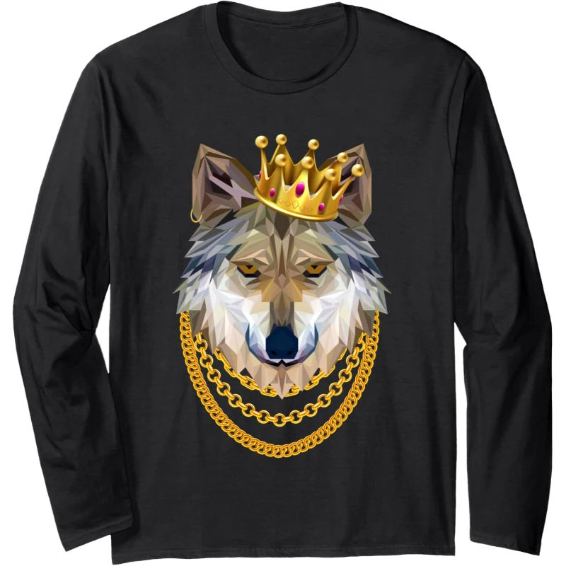 Wild Dark Wolf Gangster Crown King Funny Gangsta Animals Kingdom Long Sleeve Tee