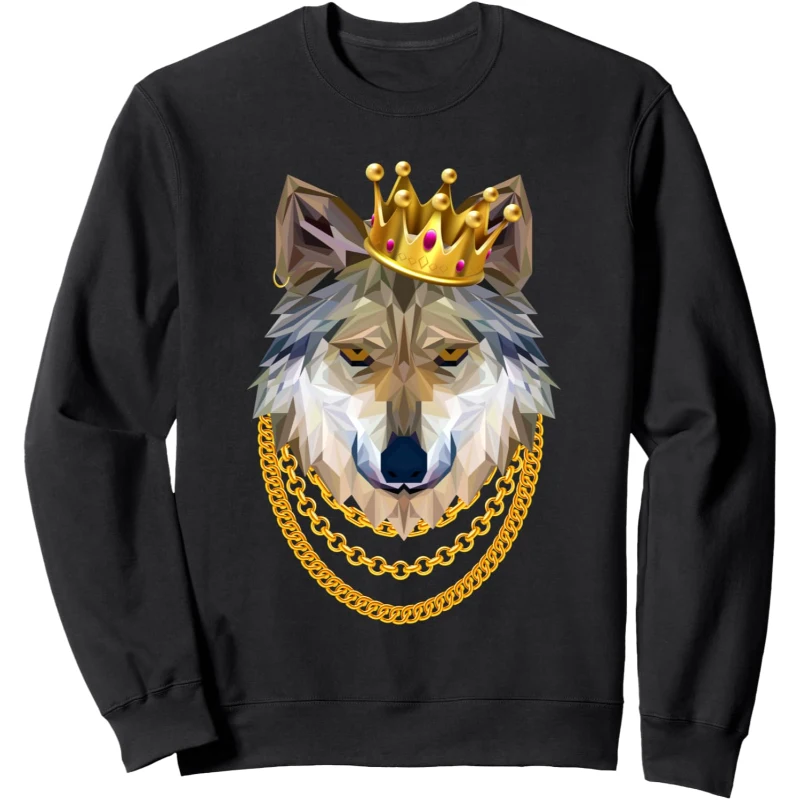 Wild Dark Wolf Gangster Crown King Funny Gangsta Animals Kingdom Sweatshirt