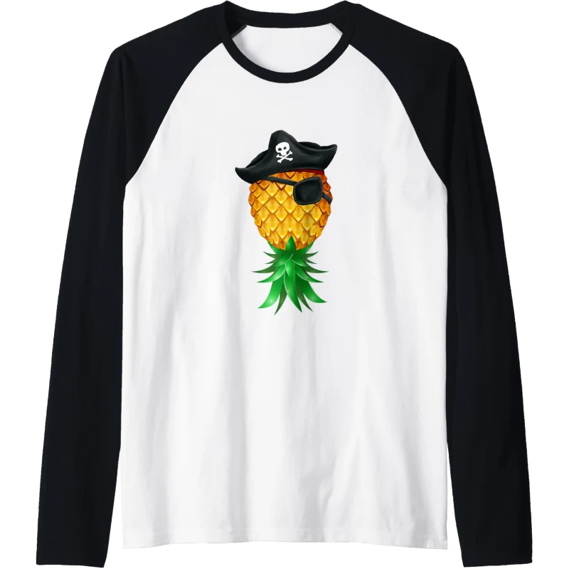 Swinger Upside Down Funny Pirate Pineapple Eye Patch Raglan Tee | Halloween Gift for ...