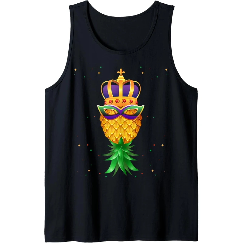 Mardi Gras Queen Mask Swinger Upside Down Pineapple Tank Top | Mardi Gras Gift for Co...