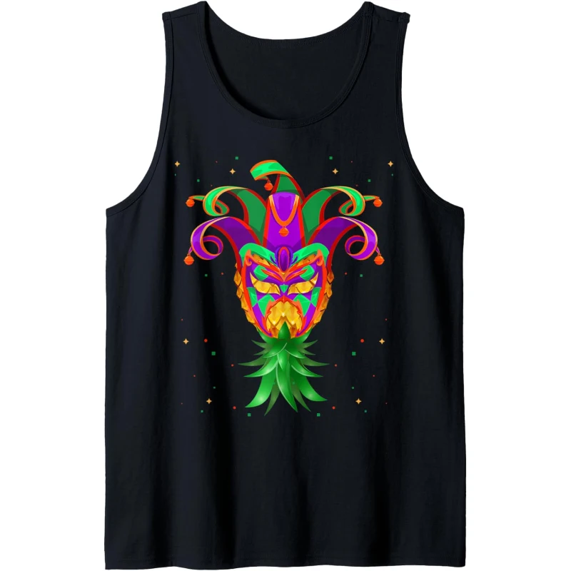 Mardi Gras Jester Hat Mask Swinger Upside Down Pineapple Tank Top | Mardi Gras Gift f...