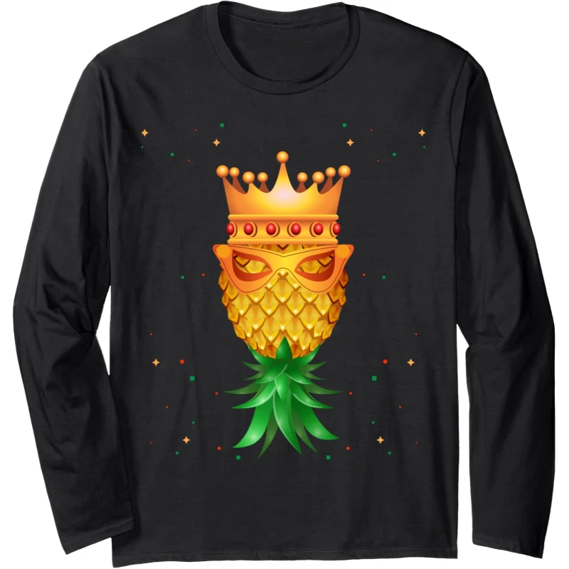 Mardi Gras King Mask Swinger Upside Down Pineapple Long Sleeve Tee | Mardi Gras Gift ...