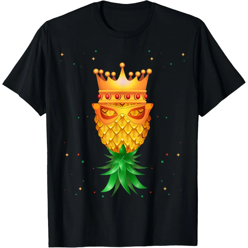 Mardi Gras King Mask Swinger Upside Down Pineapple Tee | Mardi Gras Gift for Couples