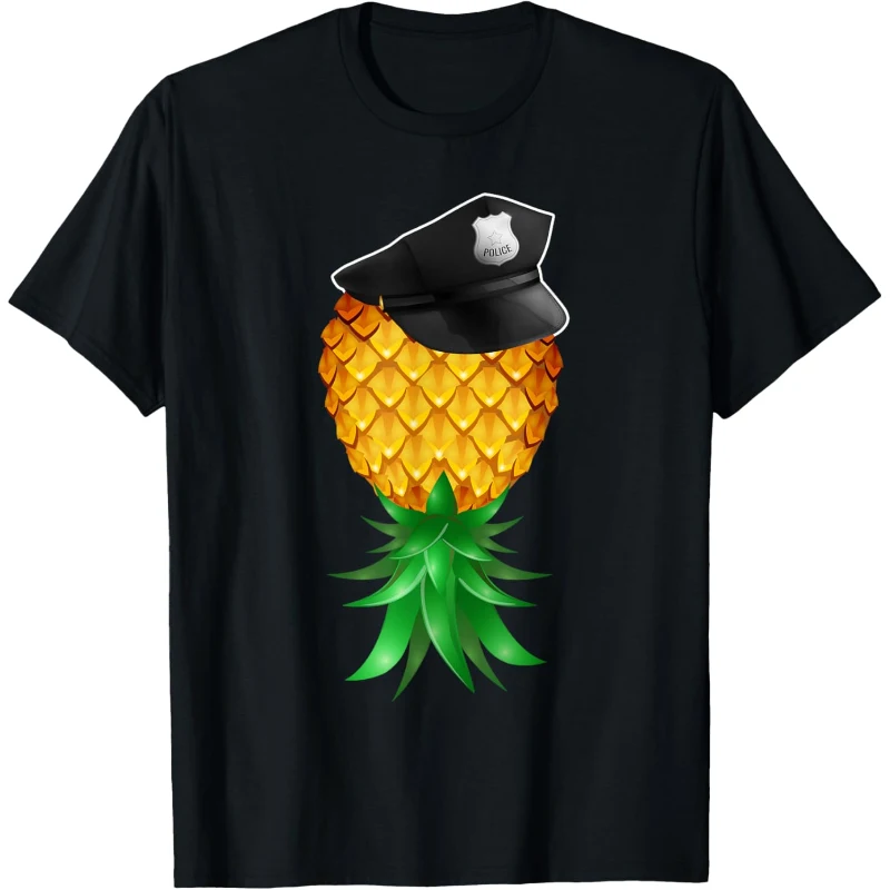 Swinger Upside Down Pineapple Police Officer Hat Tee | Halloween Gift for Couples
