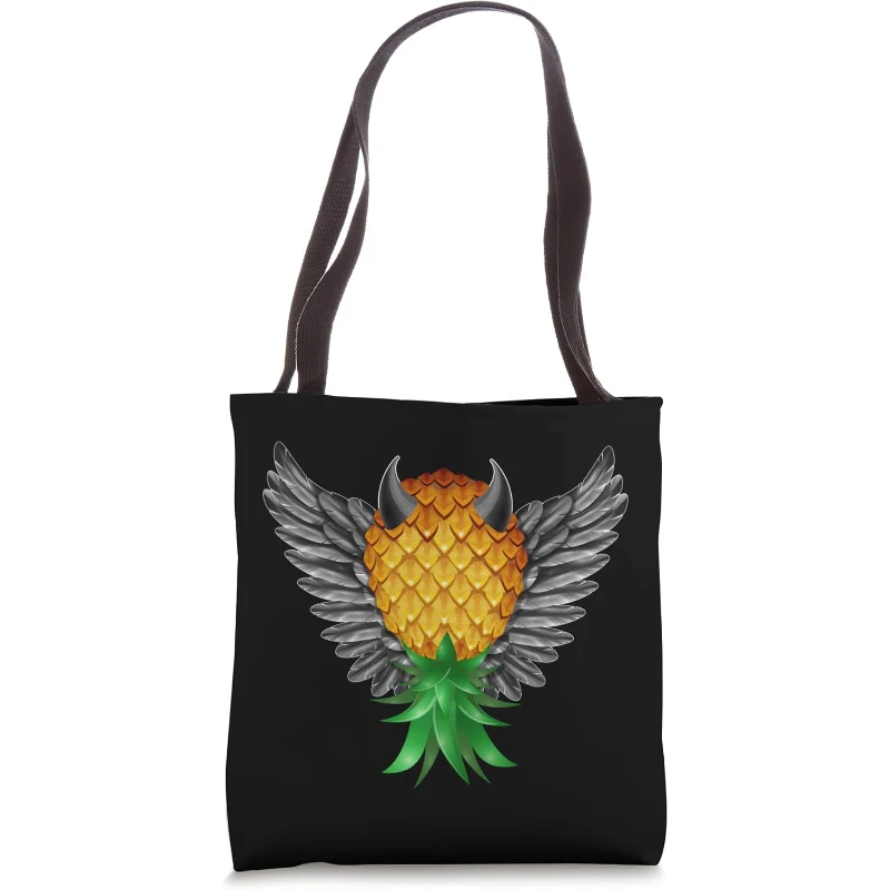 Swinger Upside Down Bad Pineapple Black Devil Horn Wings Tote Bag | Halloween Gift fo...