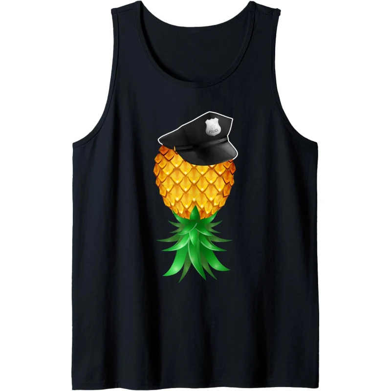 Swinger Upside Down Pineapple Police Officer Hat Tank Top | Halloween Gift for Couples