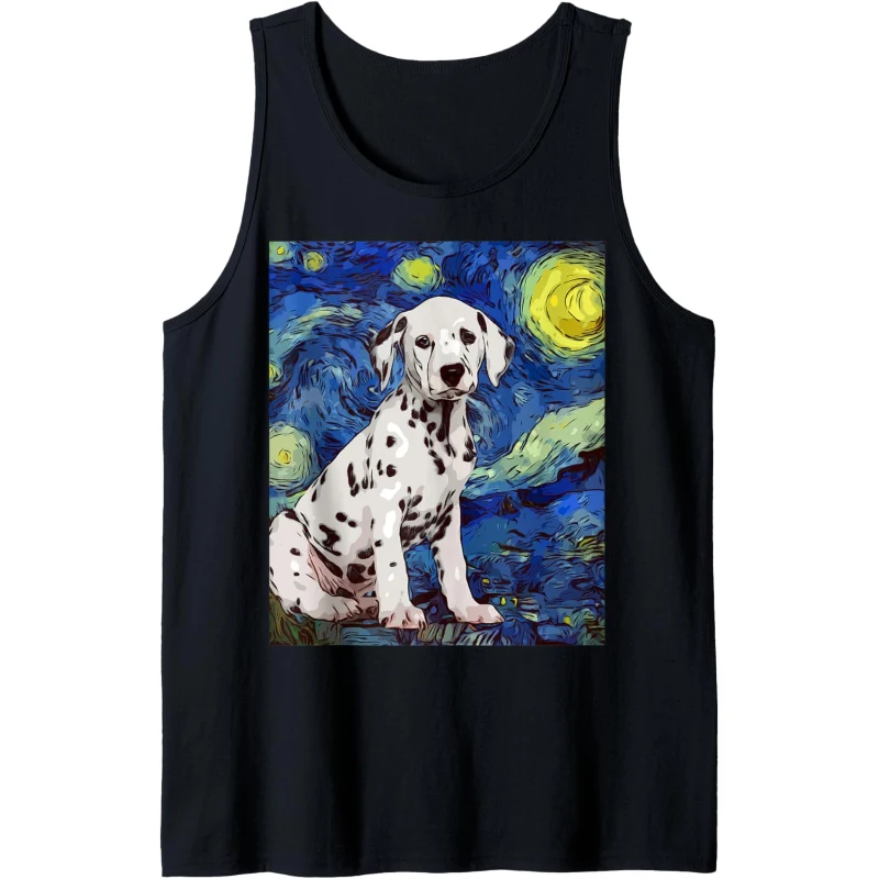 Starry Night Dotted Dalmatian Dog Painting Dog Lovers Tank Top Gift for Women