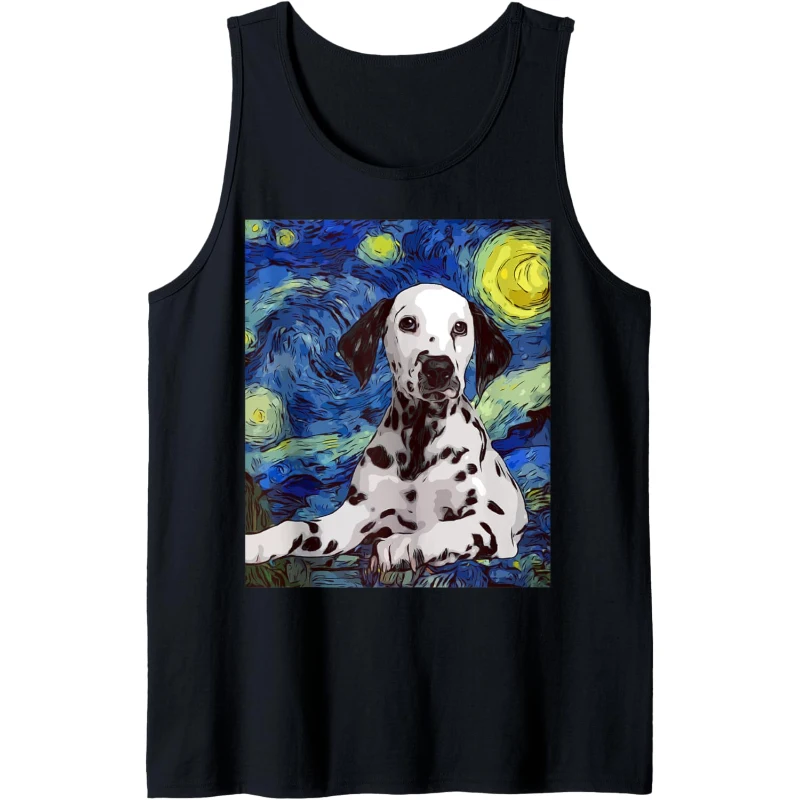 Starry Night Dotted Dalmatian Dog Painting Dog Lovers Tank Top Gift for Women