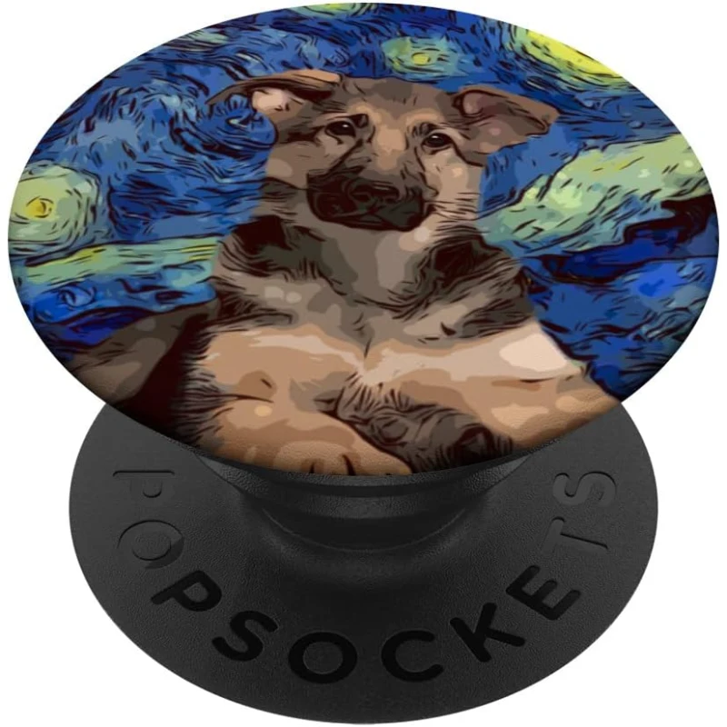 Starry Night Puppy German Shepherd Dog Painting Dog Lovers PopSocket Gift for Women