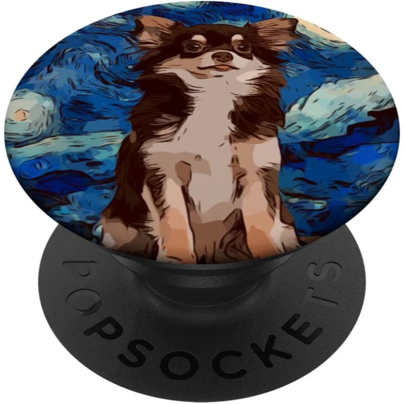 Starry Night Black Chihuahua Dog Painting Dog Lovers PopSocket Gift for Women