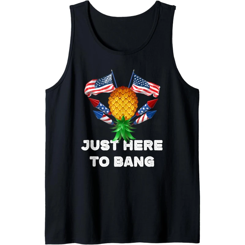 Upside Down Pineapple Swinger Just Here To Bang 4th of July Tank Top Gift for Couples