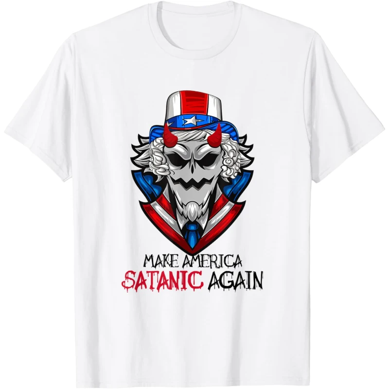 Make America Satanic Again Devil Uncle Sam Hat 4th of July Tee | Halloween Gift for C...