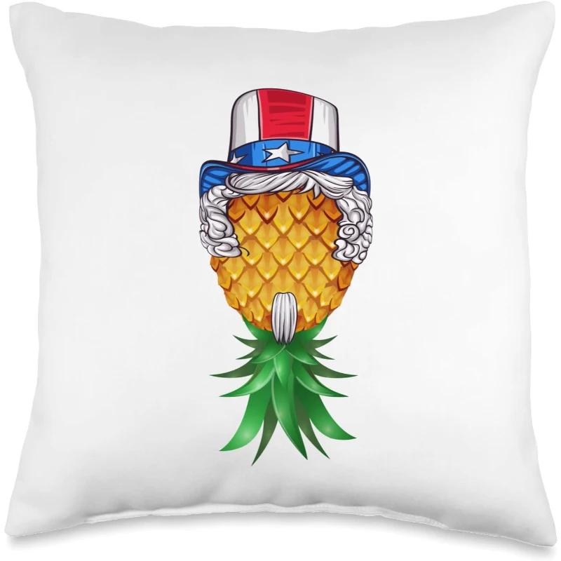 4th of July Swinger Upside Down Pineapple Uncle Sam Hat Throw Pillow Gift for Couples