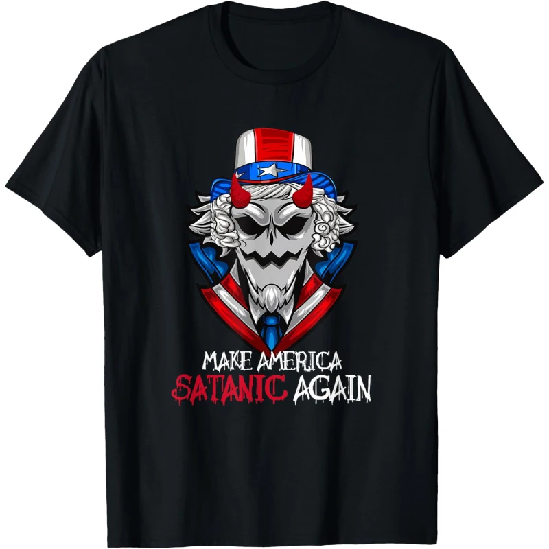 Make America Satanic Again Devil Uncle Sam Hat 4th of July Tee | Halloween Gift for C...