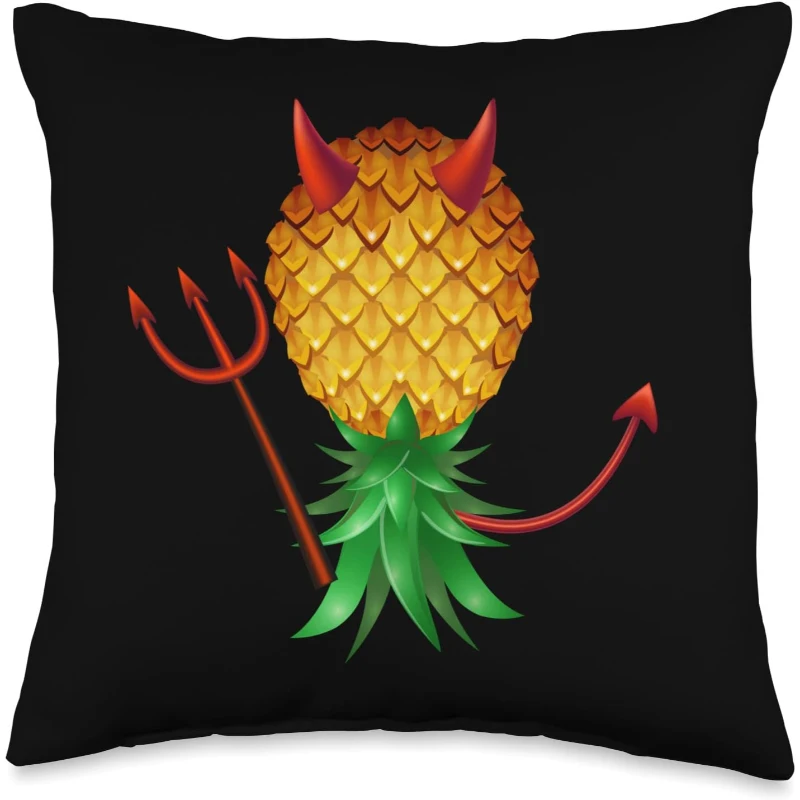 Swinger Upside Down Evil Pineapple Devil Horn with Fork Throw Pillow | Halloween Gift...