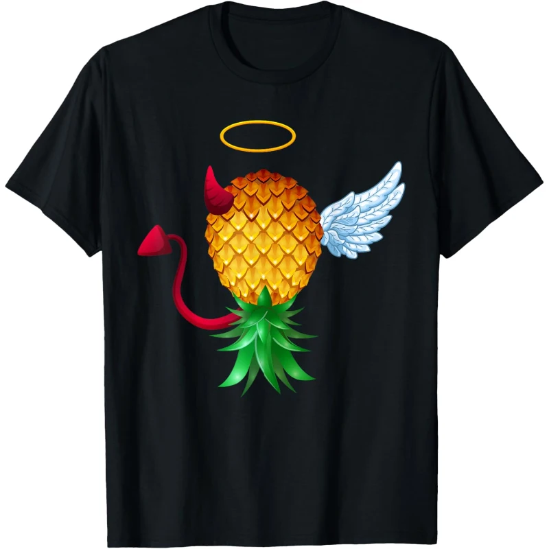 Swinger Upside Down Pineapple Half Devil Half Angel Tee | Halloween Gift for Couples