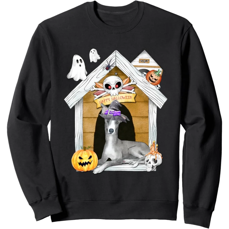 Halloween Greyhound Dog Witch Haunted House Sweatshirt | Halloween Gift for Lovers