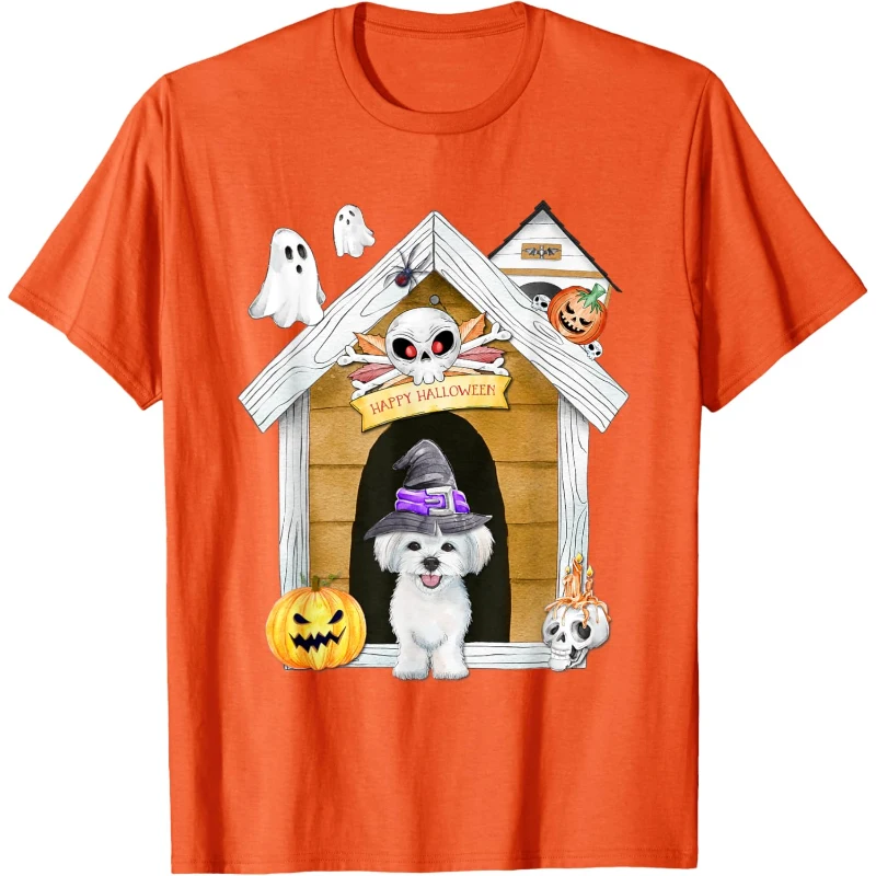 Halloween Maltese Dog Witch Haunted House Tee | Halloween Gift for Lovers