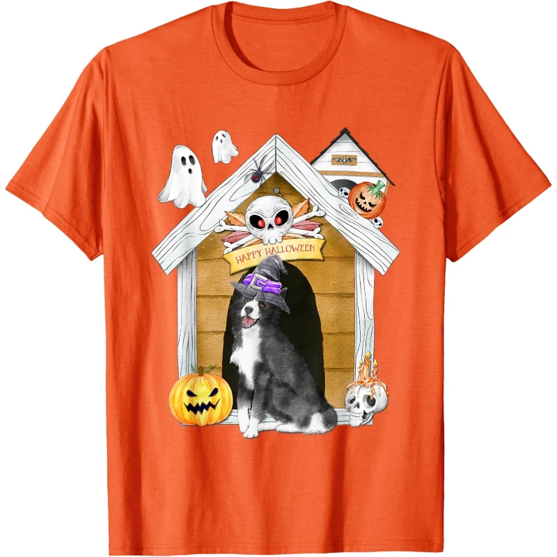 Halloween Border Collie Dog Witch Haunted House Tee | Halloween Gift for Lovers