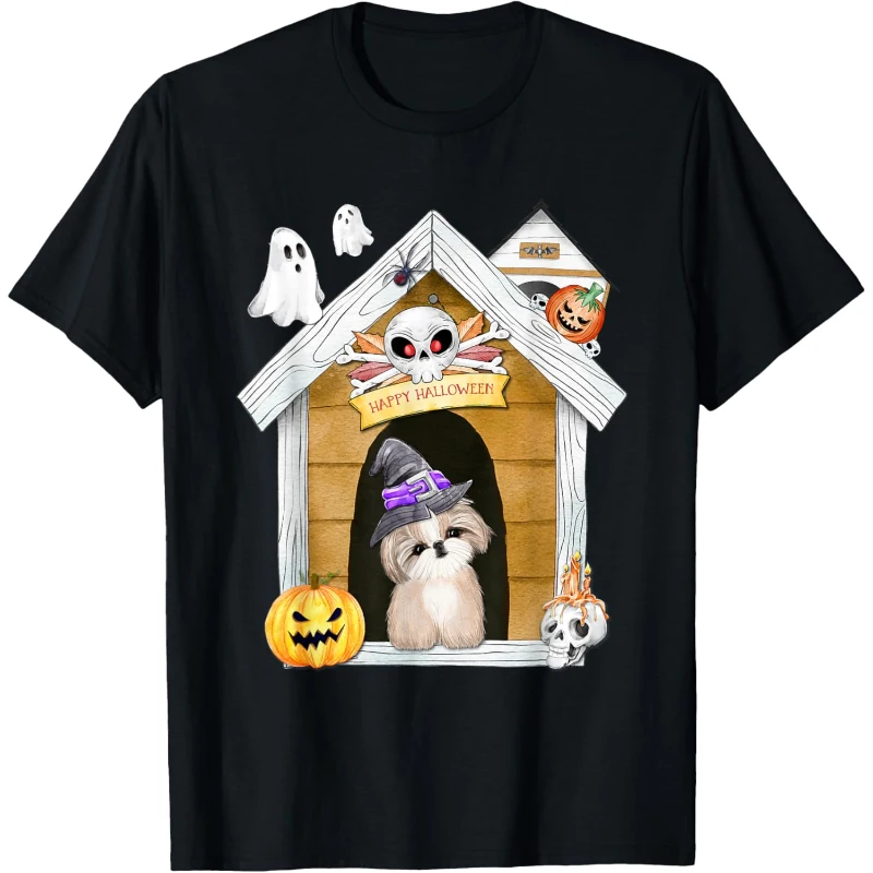 Halloween Shih Tzu Dog Witch Haunted House Tee | Halloween Gift for Lovers
