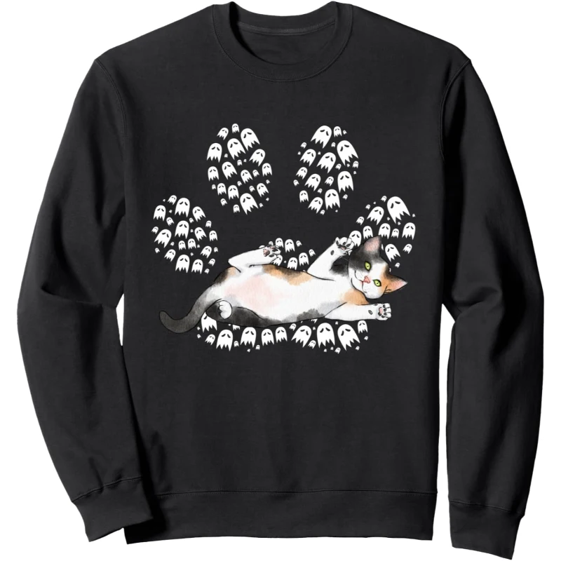 Halloween Calico Domestic Cat Ghosts Cat Paw Sweatshirt | Halloween Gift for Cat Lovers