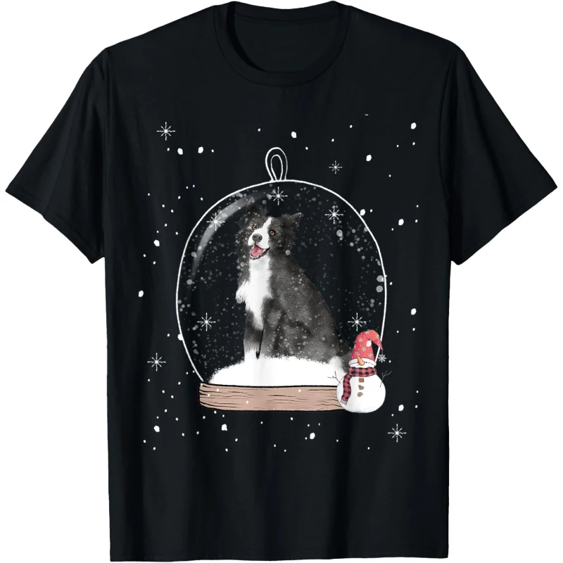 Christmas Border Collie Dog Snow Globe Pajama Tee | Christmas Gift for Mom