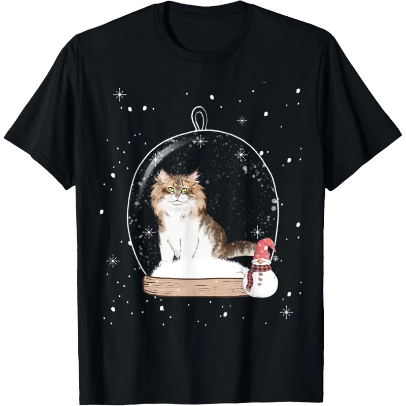 Christmas Siberian Cat Snow Globe Pyjamas Tee | Christmas Gift for Mom