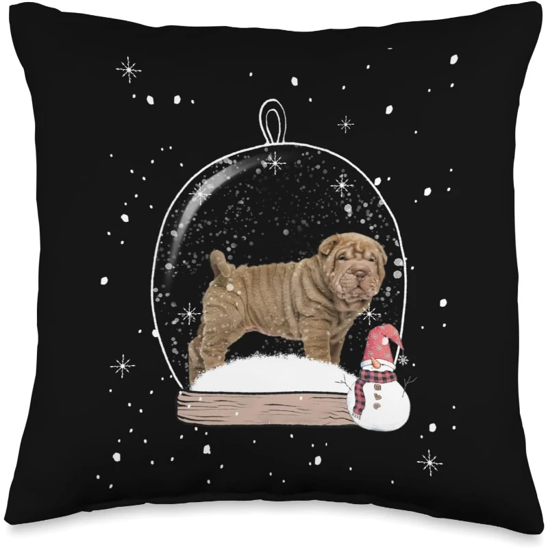 Christmas Shar Pei Dog Snow Globe Pajama Throw Pillow | Christmas Gift for Mom